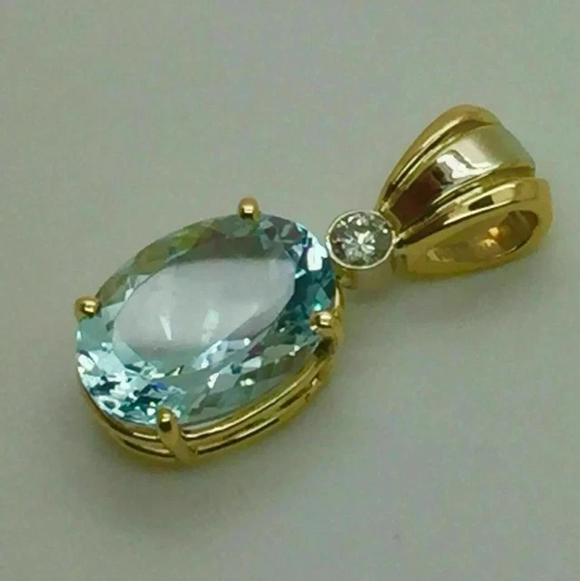 2Ct Oval Cut Simulated Blue Aquamarine Pendant Necklace 14k Yellow Gold Plated