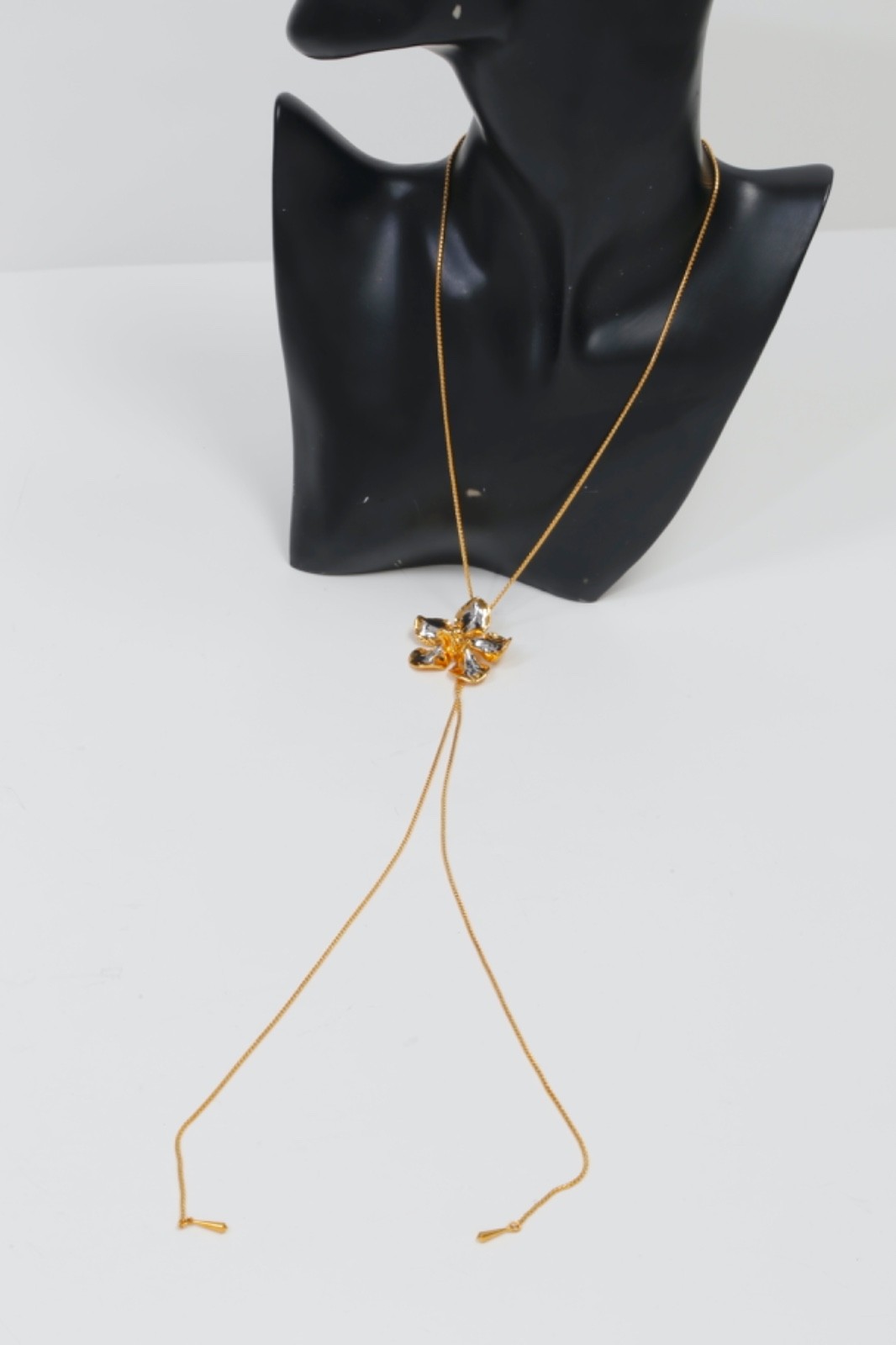 RISIS 24K Gold Palladium Plated Natural Orchid Slider Lariat Bolo Necklace Box