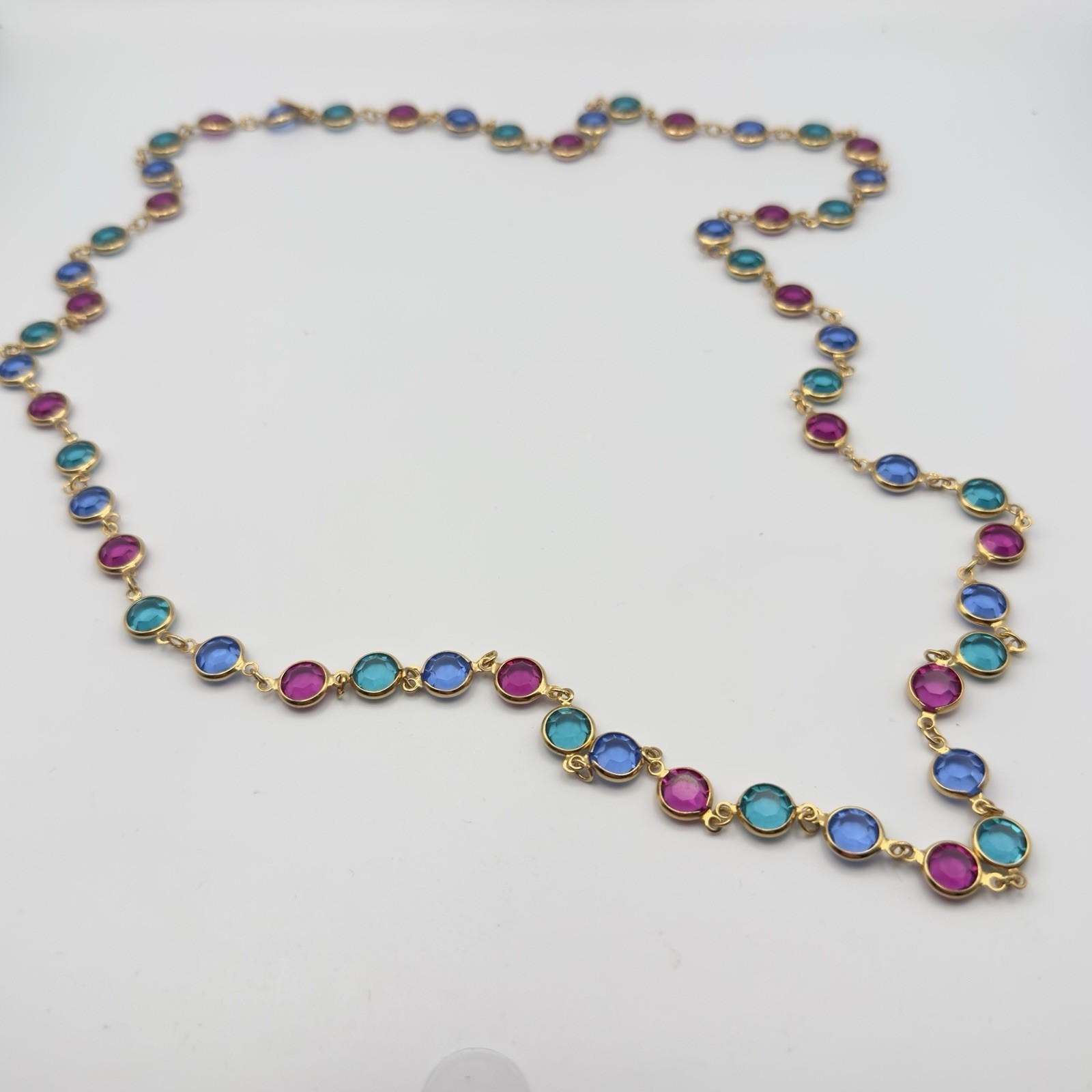 Swarovski Crystal Station Necklace 32in Endless Multicolor Gold Tone Signed Long