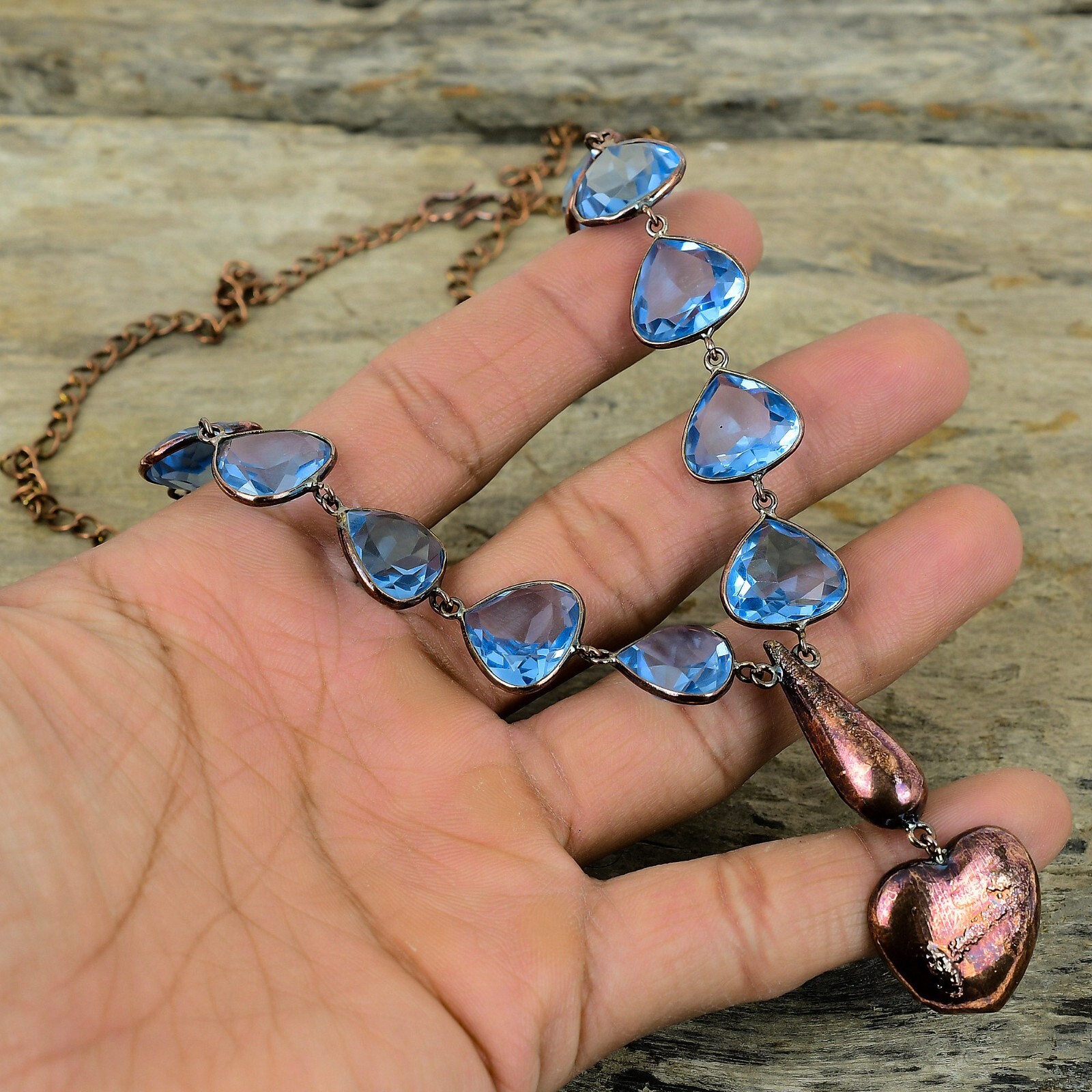 Tanzanite Quartz Copper Gift For Mother Electroformed Adjustable Necklace 18.0″