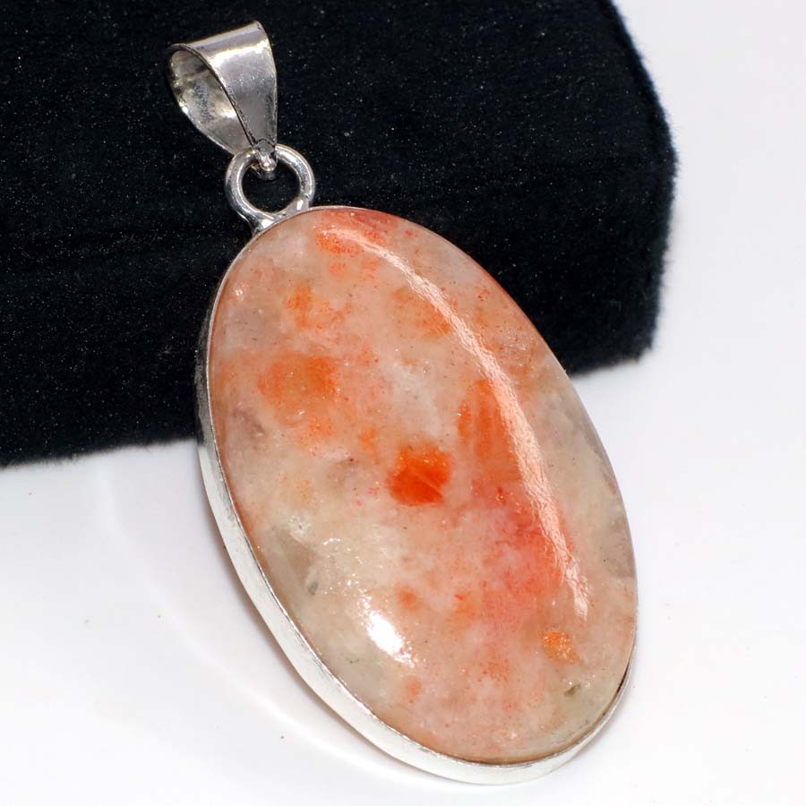 925 Silver Plated Sunstone Pendant Handmade Jewelry Size 2″ GW