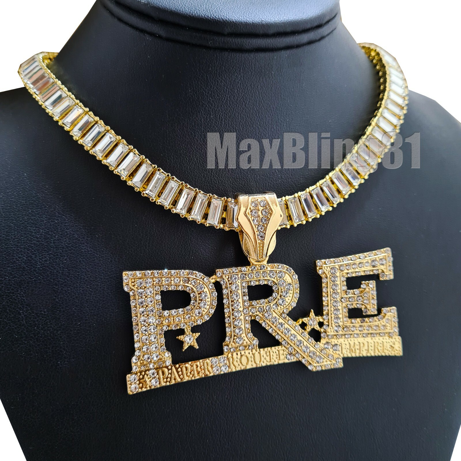 Hip Hop Young Dolph PRE Pendant & 18″ 20″ 24″ Iced Baguette Chain Bling Necklace
