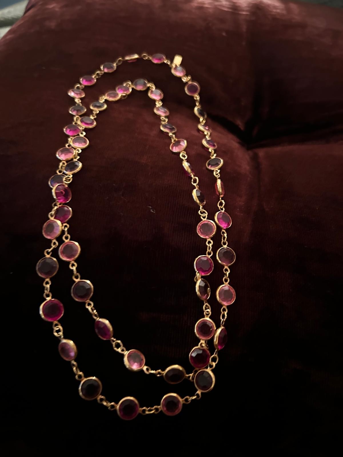 Swarovski Gold Plate Necklace Bezel Round Pink Purple Crystals