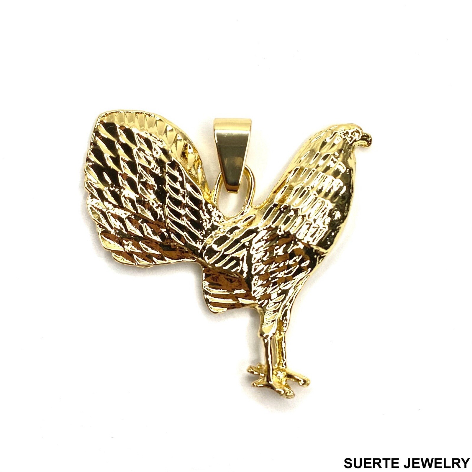 14K Gold Plated Rooster Pendant Necklace Oro Laminado Gallo Medalla Collar
