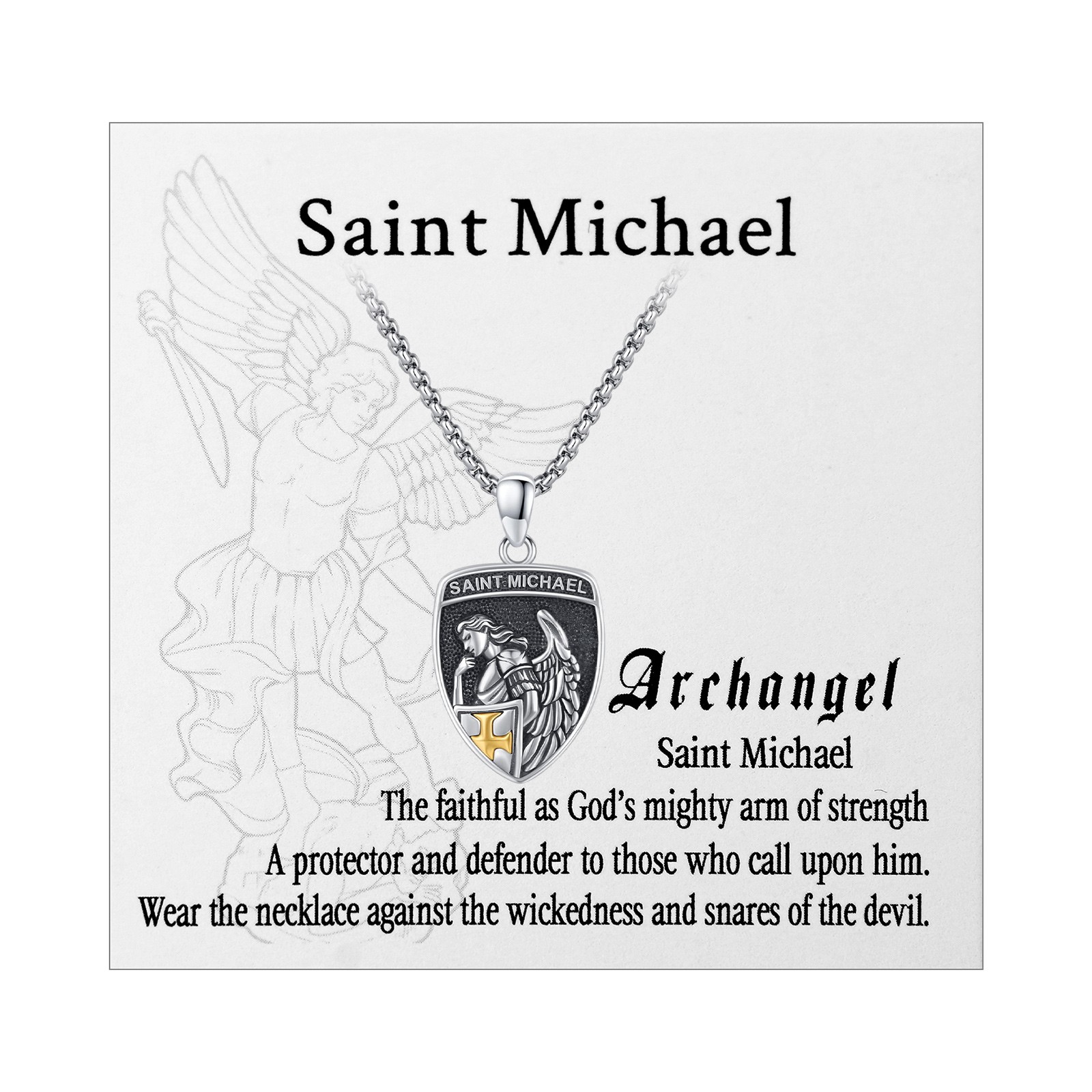 Men’s Archangel St. Michael Necklace St. Benedict Cross Stainless Steel Pendant