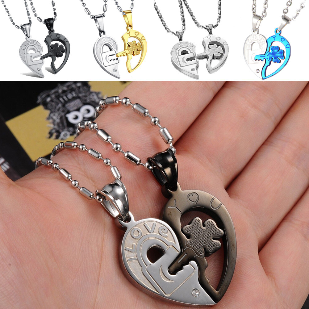 Couple Necklace Set Matching Love Heart Pendant I Love You His & Hers Necklaces