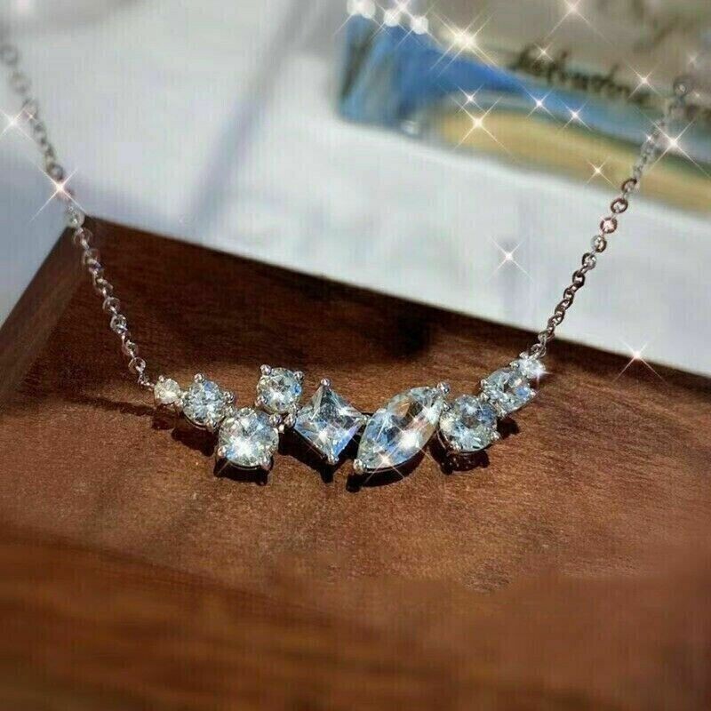 Round Cut Simulated Aquamarine Women’s Stunning Pendant In 14K White Gold Plated