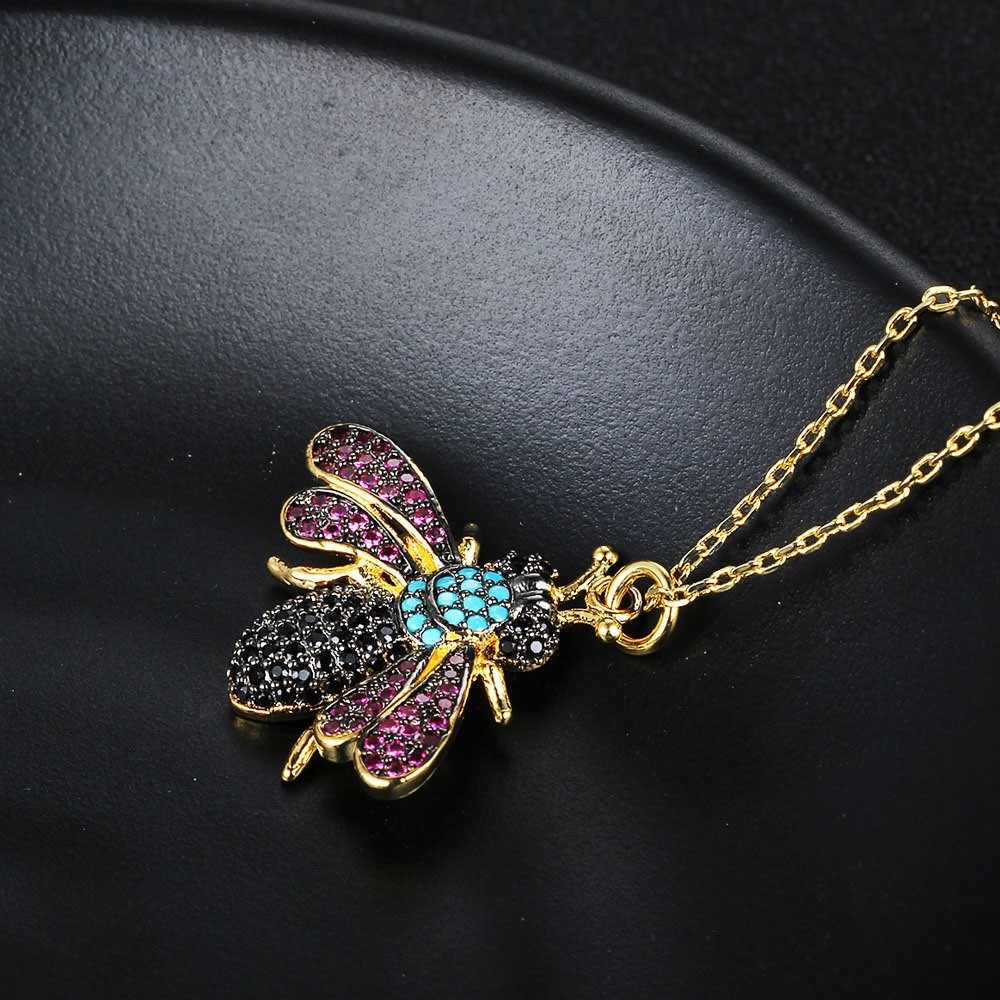 Gold Plated 1.14 Carat CZ Bug Insect Pendant & Necklace Gold or Rose Gold