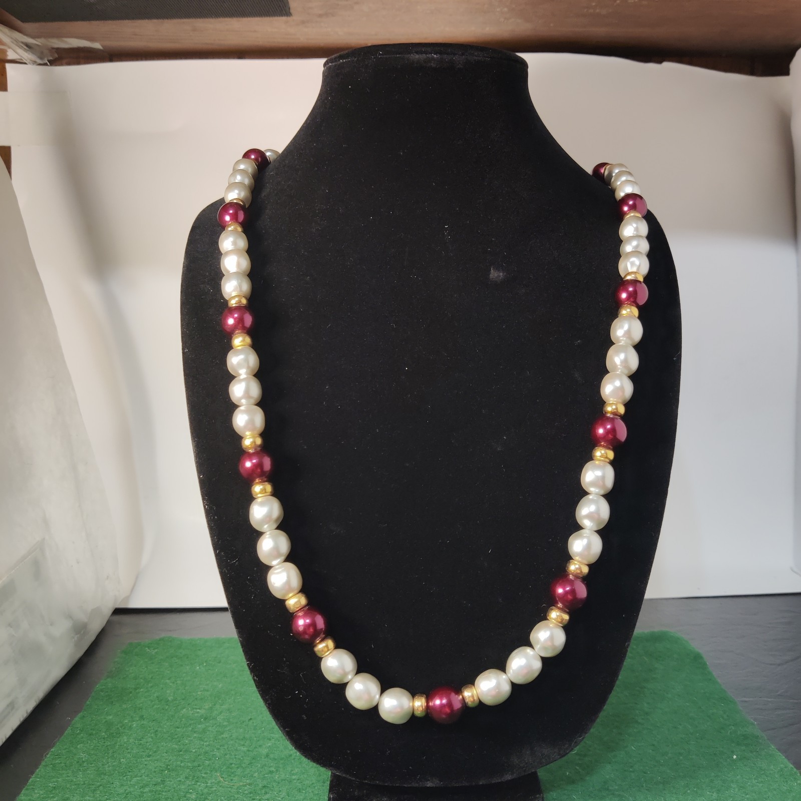 Signed Napier Double Strand Simulated Pearl Pink Glass Bead Necklace Box Clasp