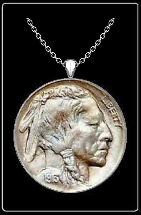 INDIAN HEAD NICKEL Necklace – silver us vintage buffalo coin pendant jewelry 24″