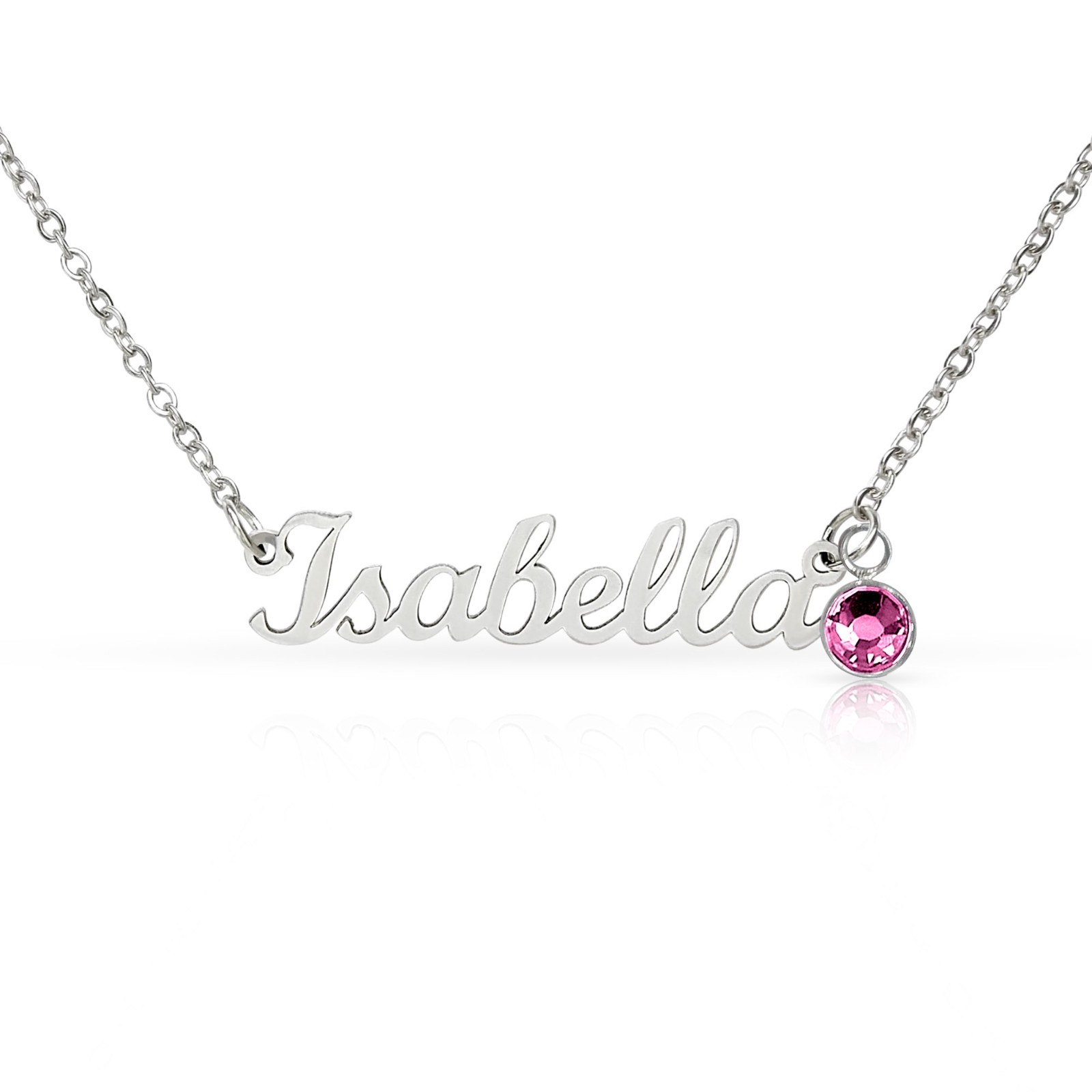 Personalized Name Necklace with Birthstone Custom Gift Box for Her Silver