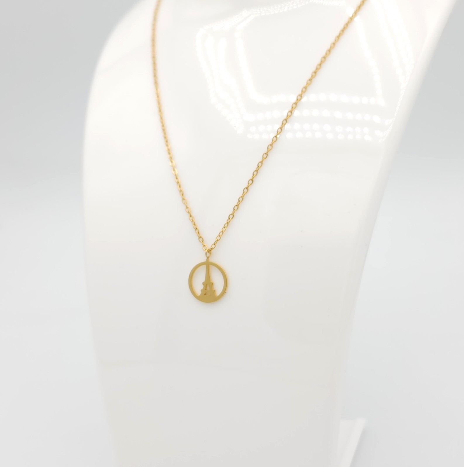 Circle Eiffel Tower GOLD Plated Necklace Paris France Peace Gift Champ de Mars
