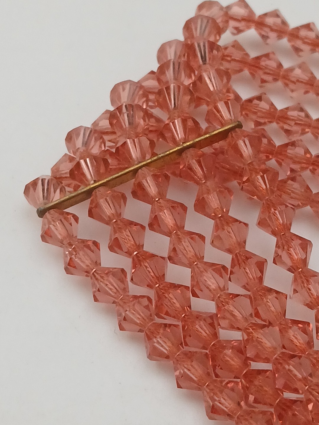 ROYAL ELEGANCE gold tone clear stones 5 strand peachy pink bicone beads chocker