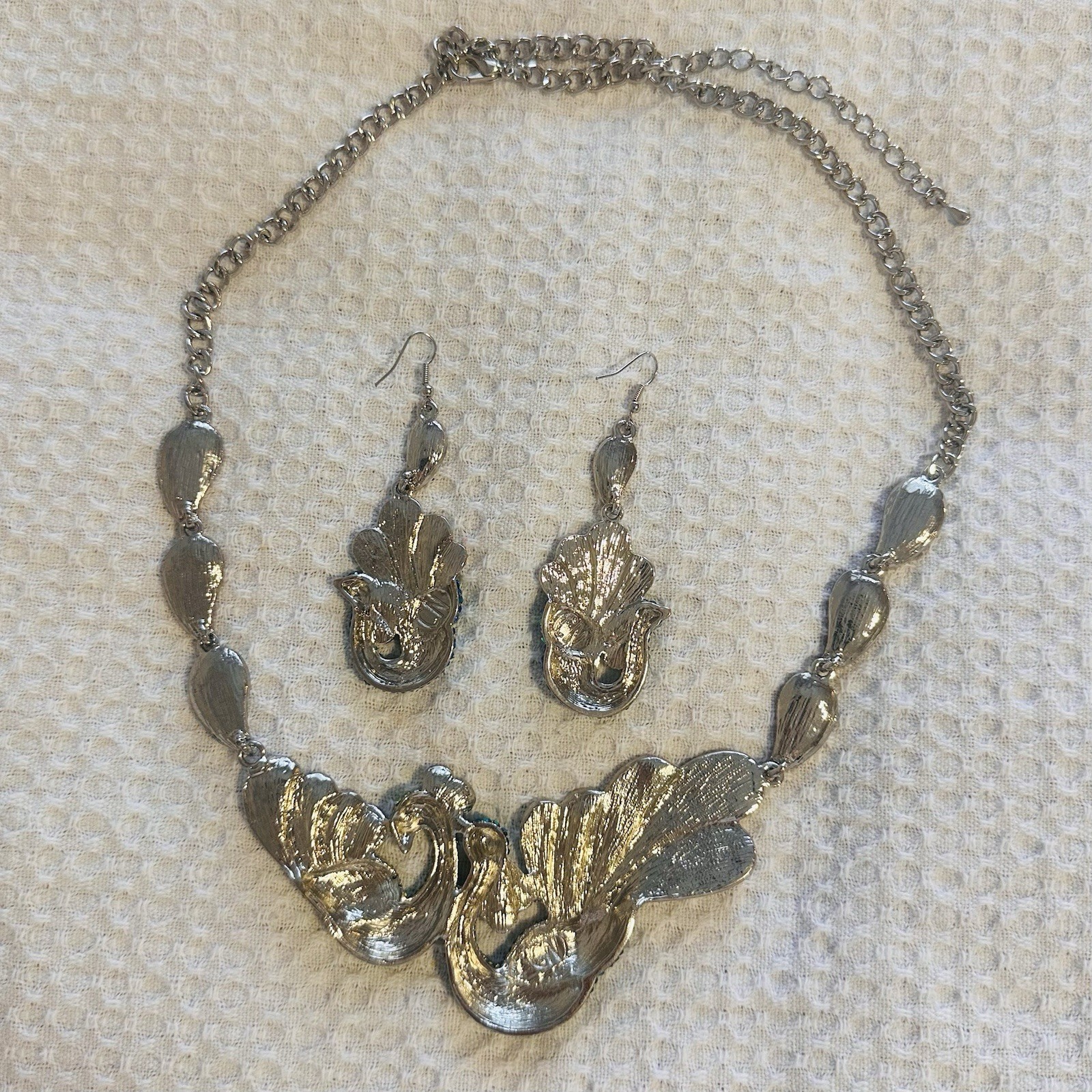 Stunning Multicolor Rhinestone Peacock Statement Necklace & Matching Earring Set
