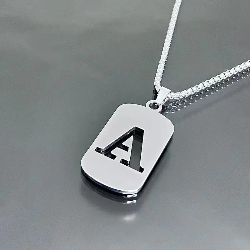 Fashion Punk A-Z Initial Tag Letter Stainless Steel Pendant Necklaces for Men