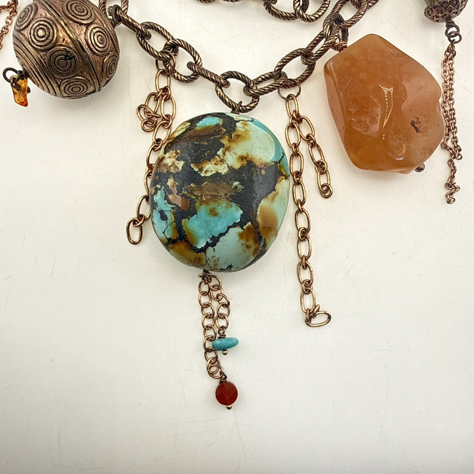 Deb Guyot Necklace Turquoise Chunky Bronze Boho Mixed Metals Artisan Southwest
