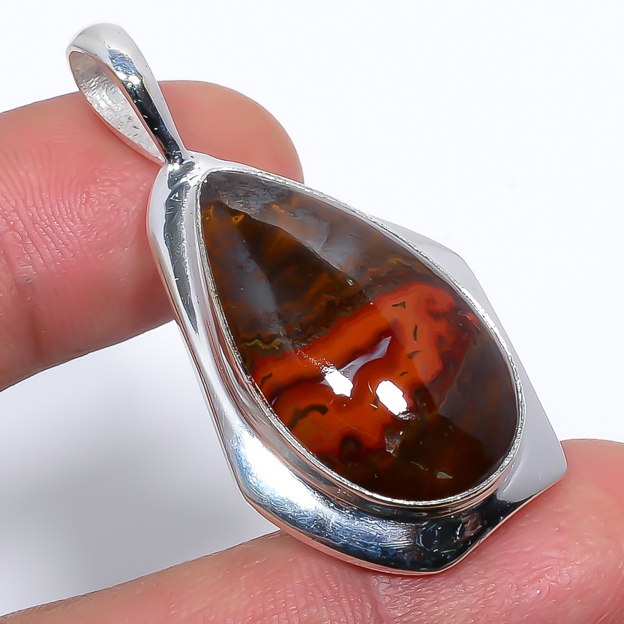 Teepee Canyon Agate Handmade 925 Silver Plated Pendant 1.64″ T80
