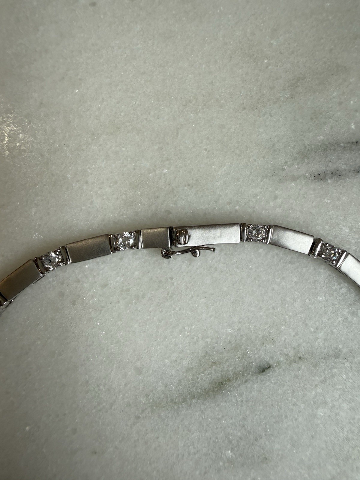 Ross-Simons Sterling Silver Bar Link Tennis Necklace w/ CZ Box Clasp