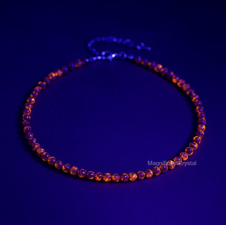Yooperlite Glow Stone Choker Necklace 4mm Fluorescent Beaded Healing Jewelry