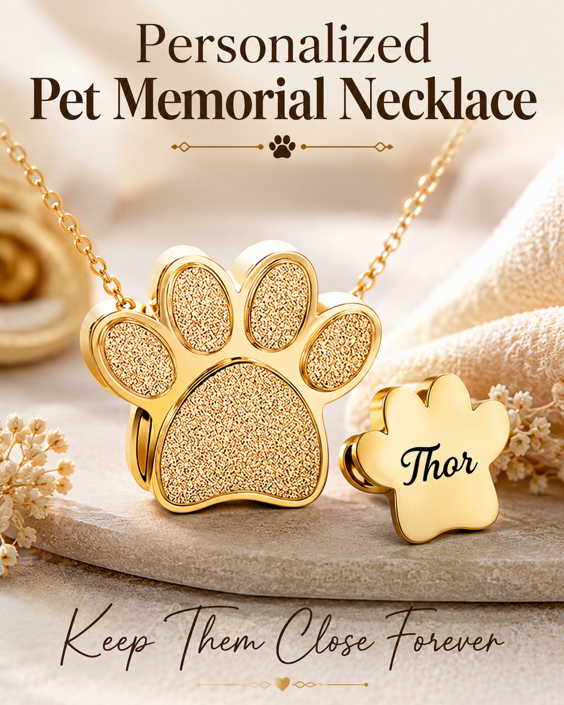 Personalized Pet Memorial Necklace for Ashes – Paw Print Urn Necklace