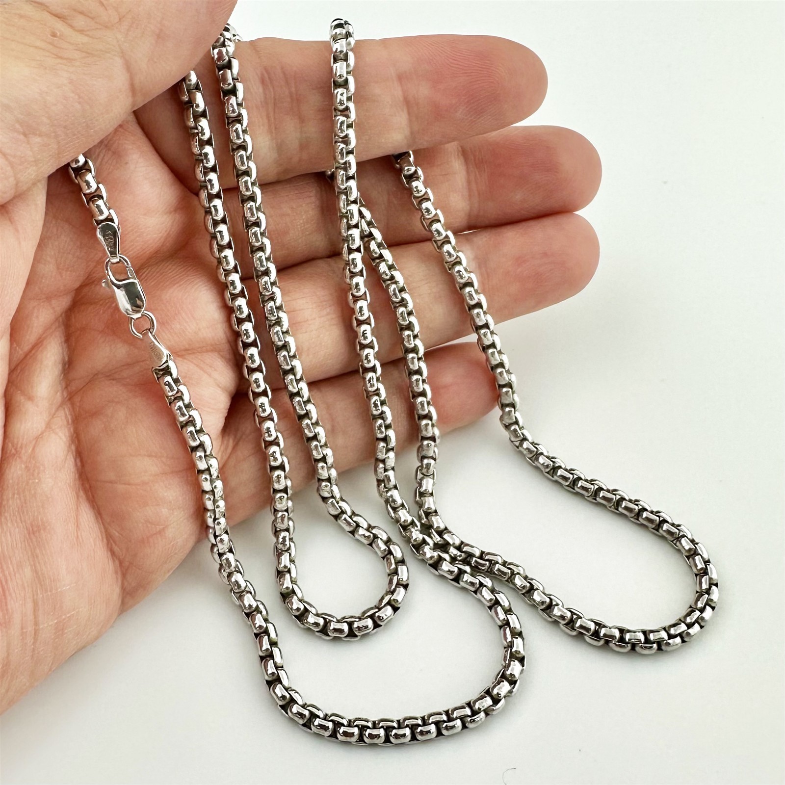 CLOSEOUT! Rhodium 925 Sterling Silver 30″ Round Box Necklace 3.75mm 43 grams