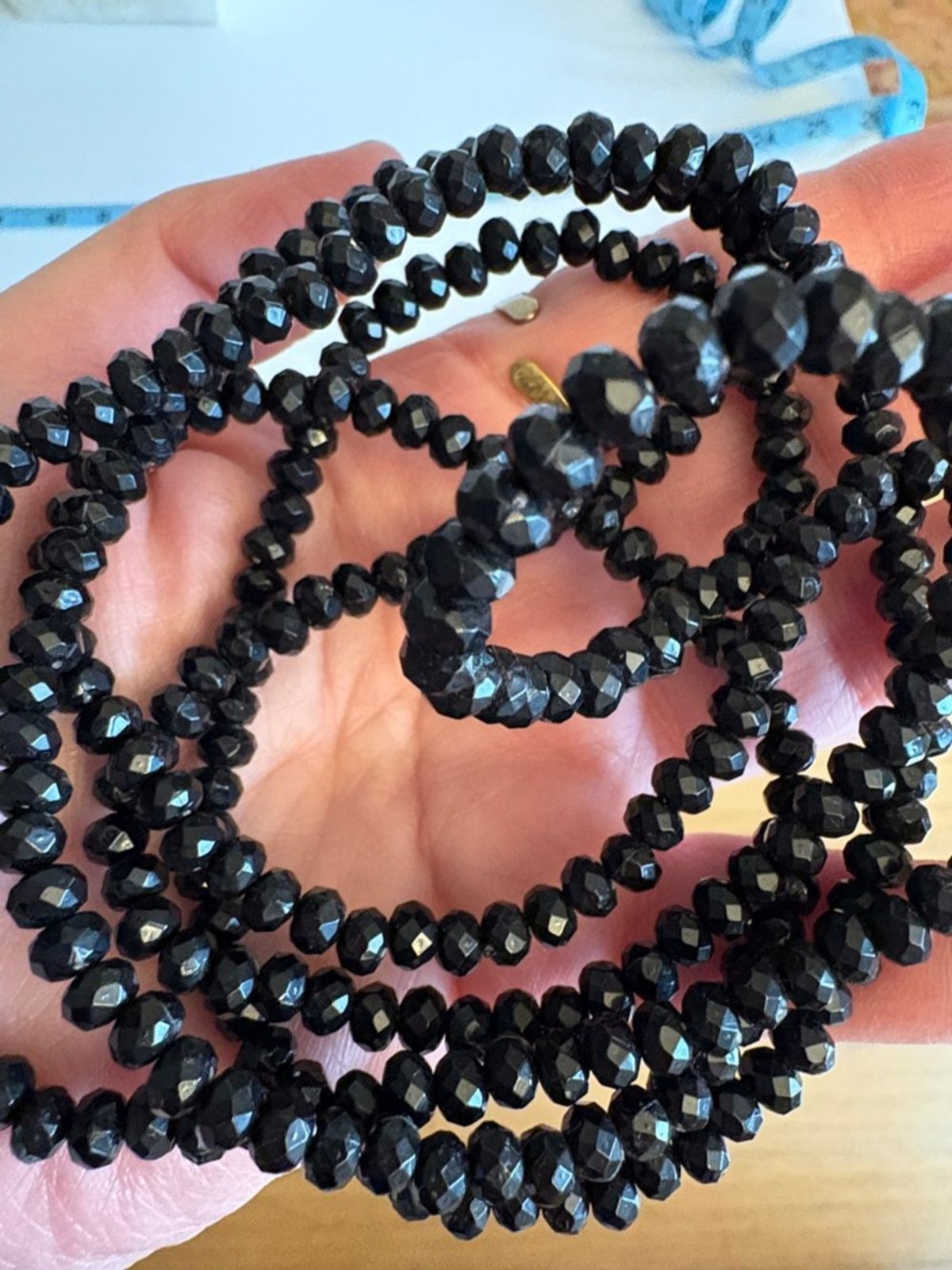 Long Black Faceted Bead Necklace 46” | Layering Strand Wrap Minimalist