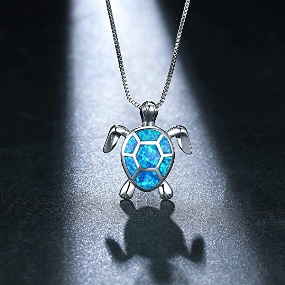 Blue & Silver Shiny Turtle Necklace