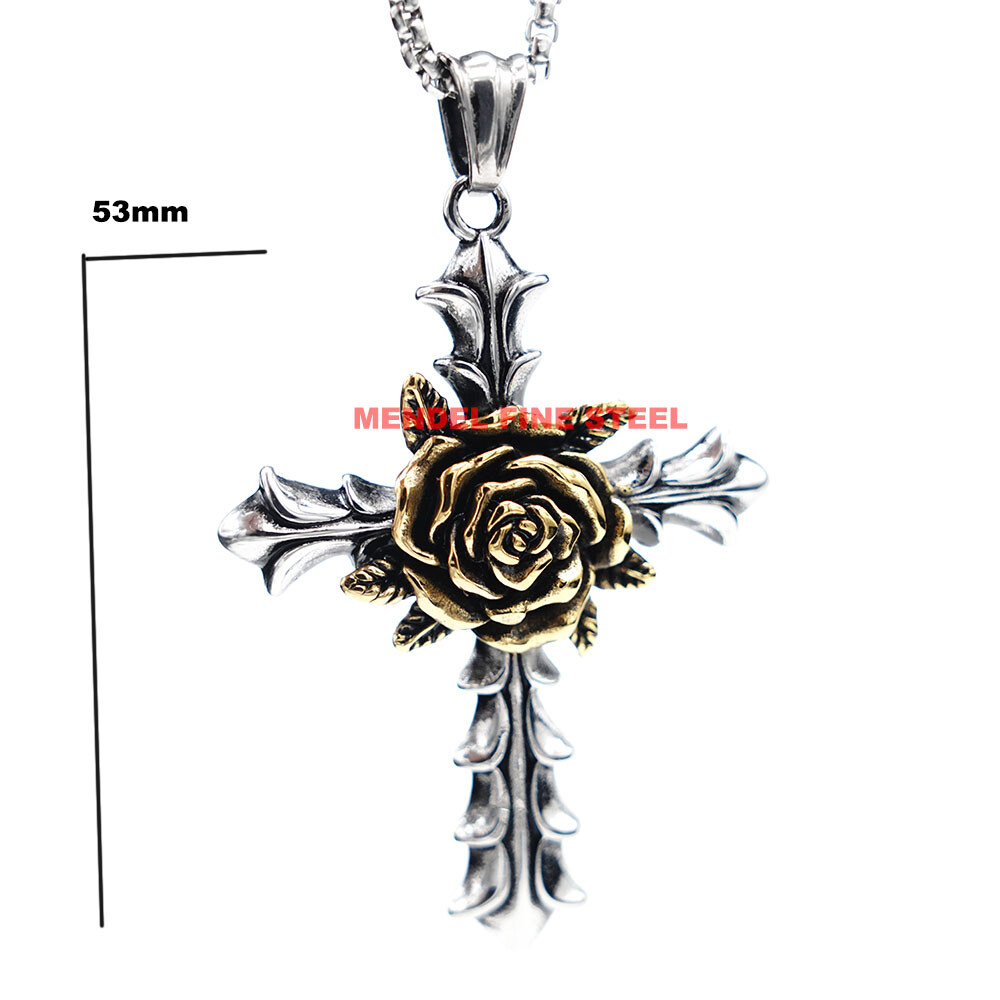MENDEL Gothic Mens Womens Christian Rosicrucian Rose Cross Pedant Necklace Chain
