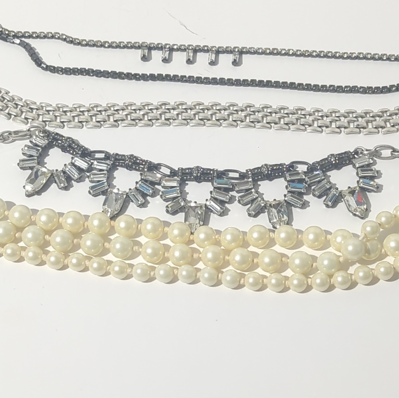 Stella & Dot 5-in-1 Convertible Statement Necklace Silver Pearl Crystal Layered.
