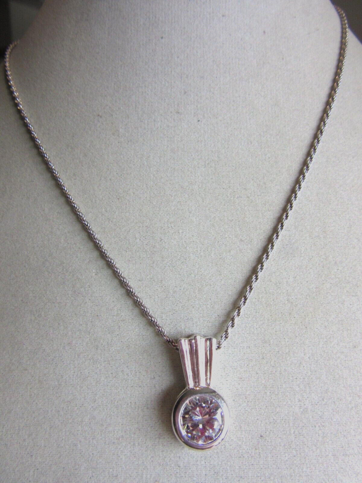 925 silver lab created CZ pendant on an 18″ long 925 Italy silver rope chain