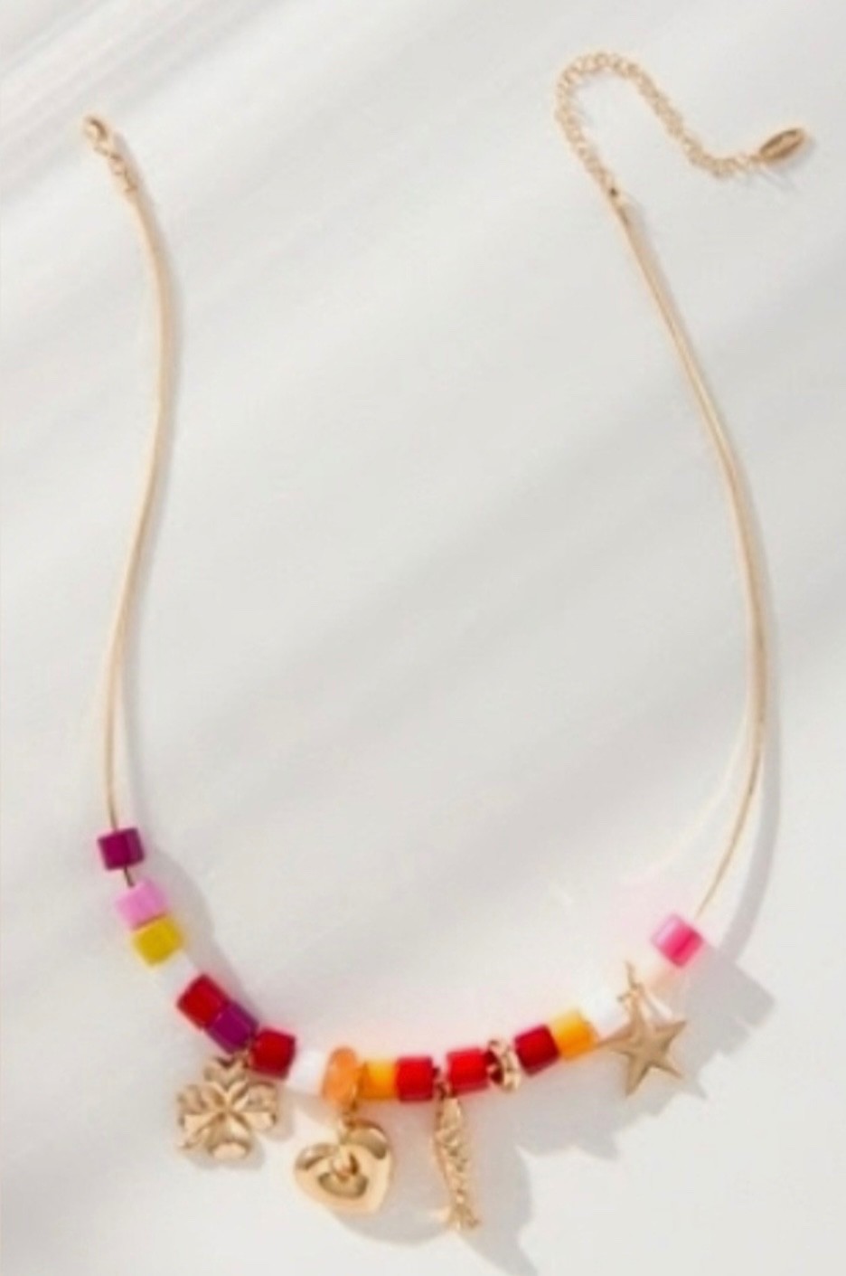 NWT Anthropologie SERAFINA 15” Beaded Charm Necklace PINK MOTIF 14K GOLD PLATED