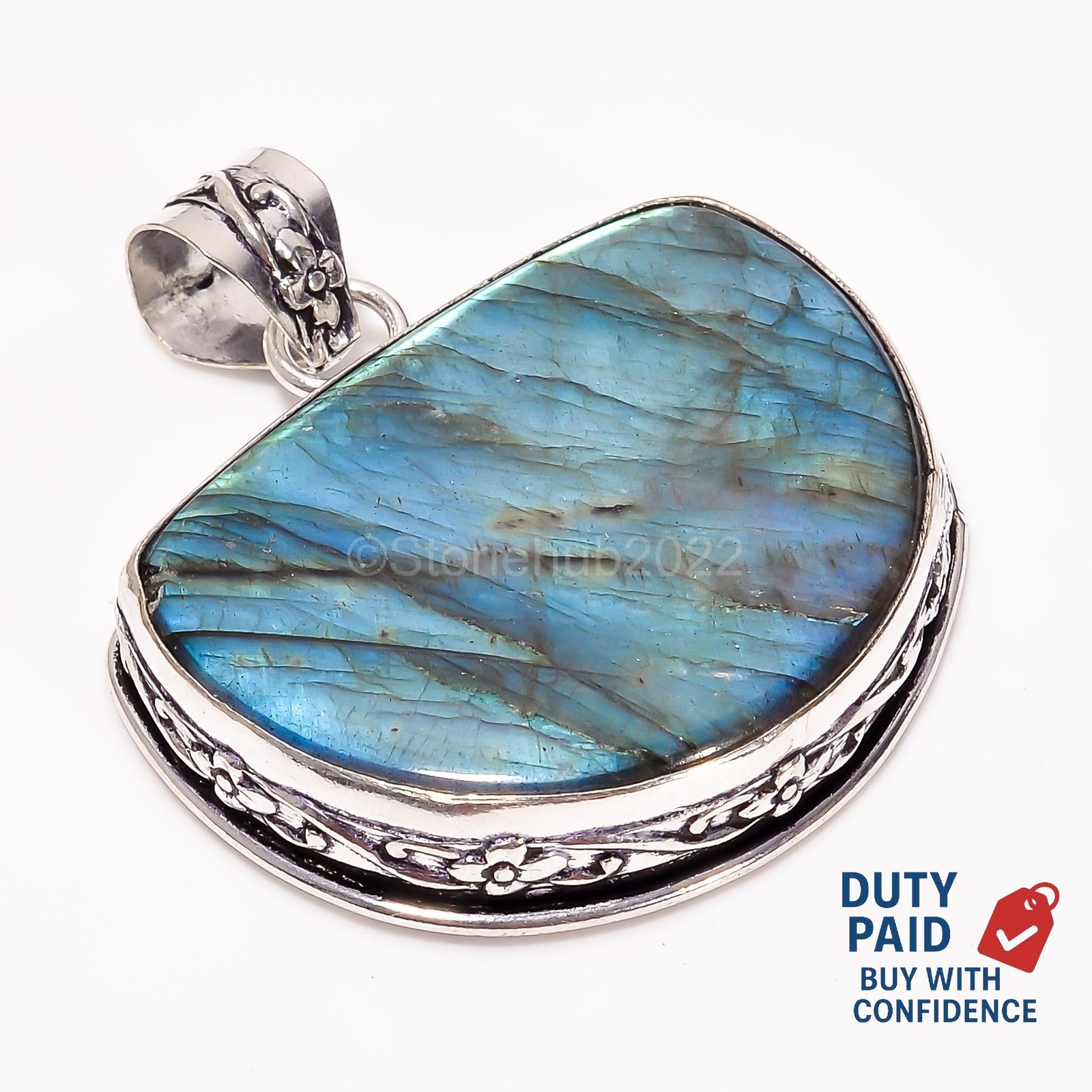 925 Silver Natural Labradorite Daughter Anniversary Channel Set Pendant Jewelry