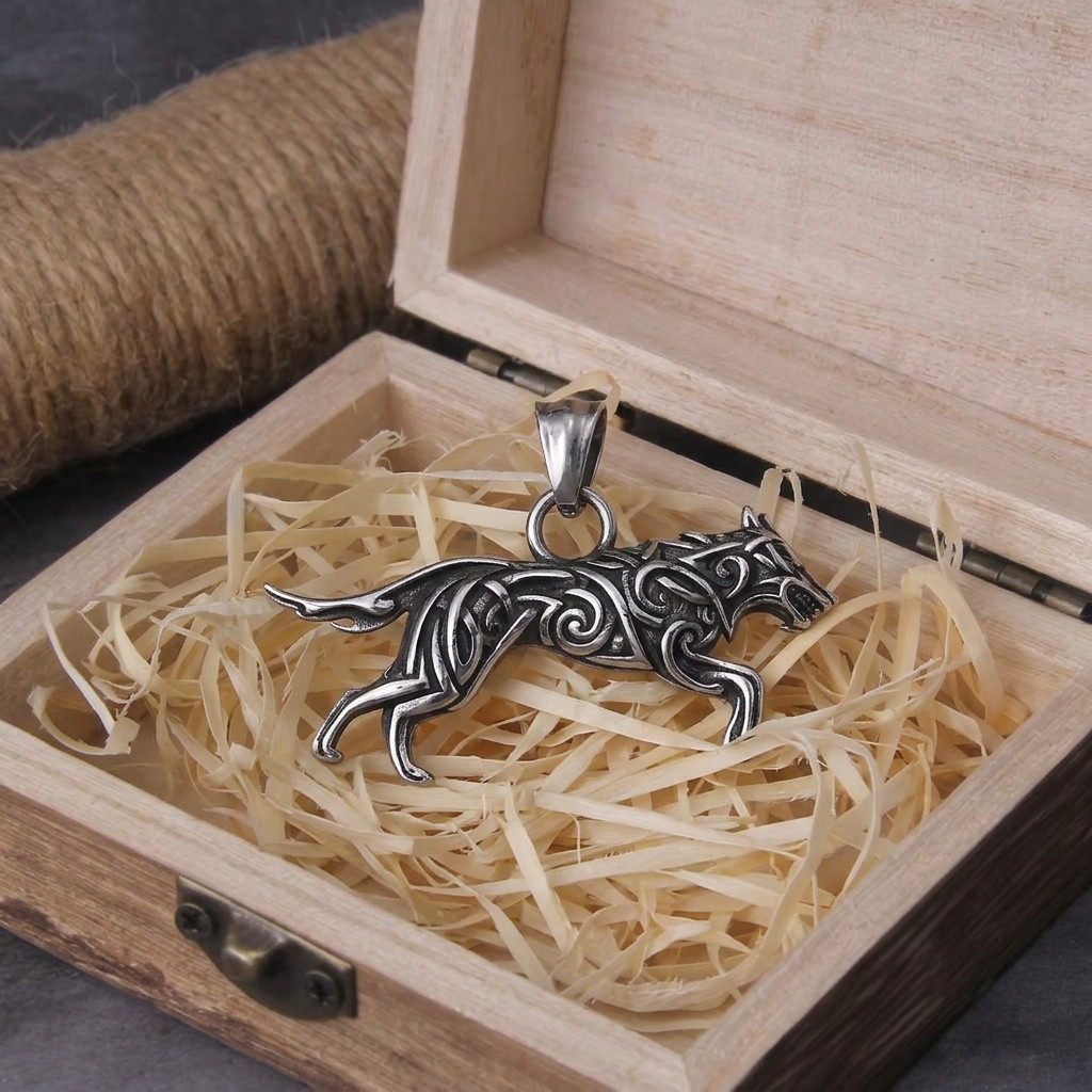 Stainless Steel Viking Wolf Pendant Necklace Norse Celtic Men’s Chain Jewelry