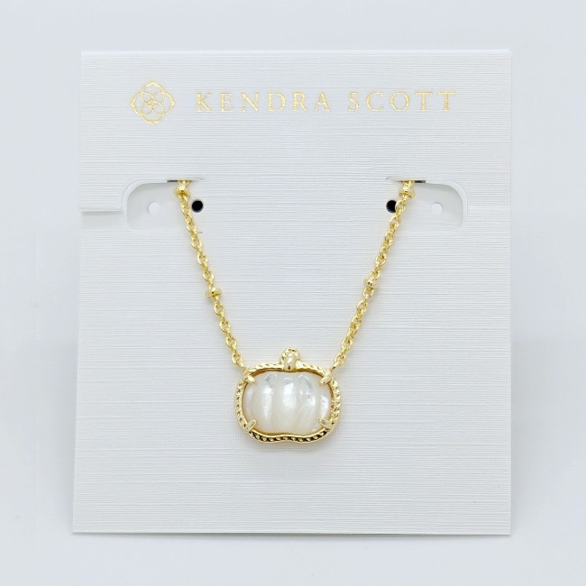 New Kendra Scott Pumpkin Gold Short Pendant Necklace In Ivory Shell