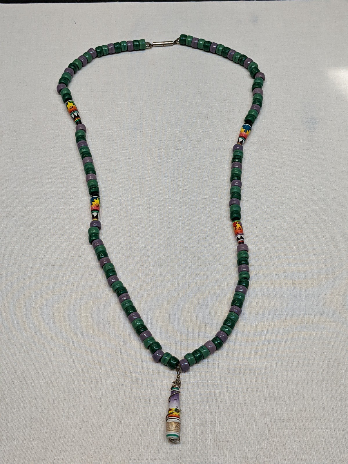 Handmade Glass Bead Tribal Necklace Aztec Ethnic Boho Pendant Long ~30″