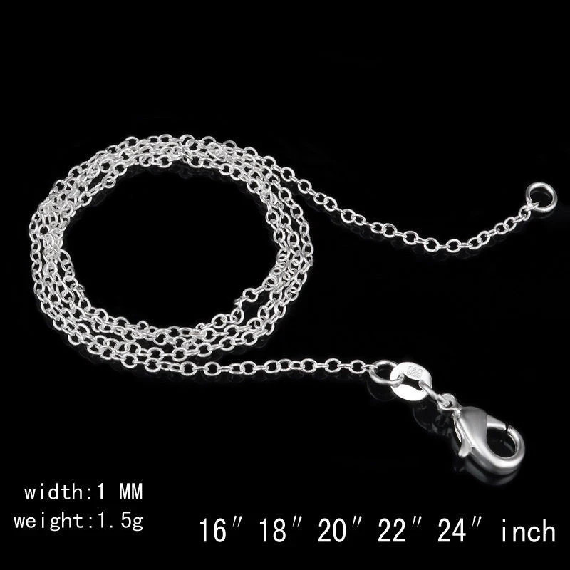 Wholesale 10pcs 925 Sterling Solid Silver 1mm 16inch -24inch Rolo Chain Necklace