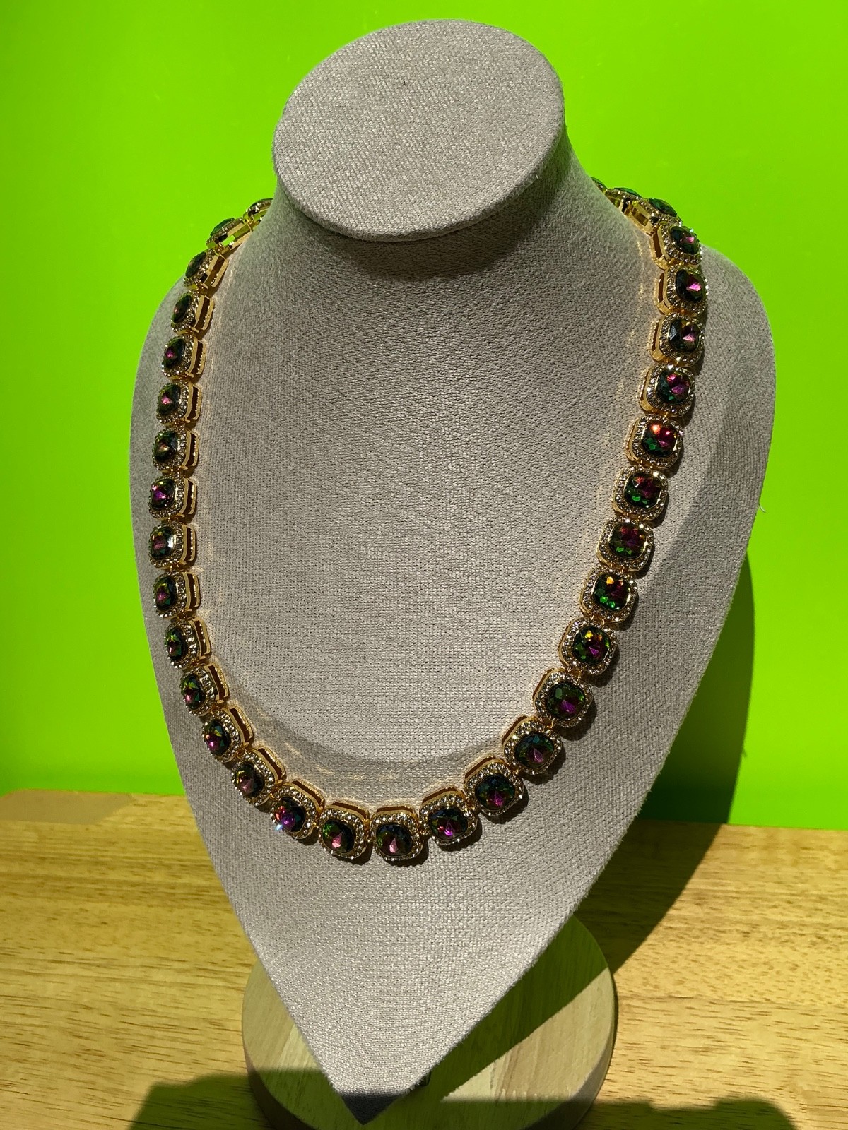 New Multi Color CZ Necklace 18 Inches Cubic Zirconia Chain Unisex Colorful