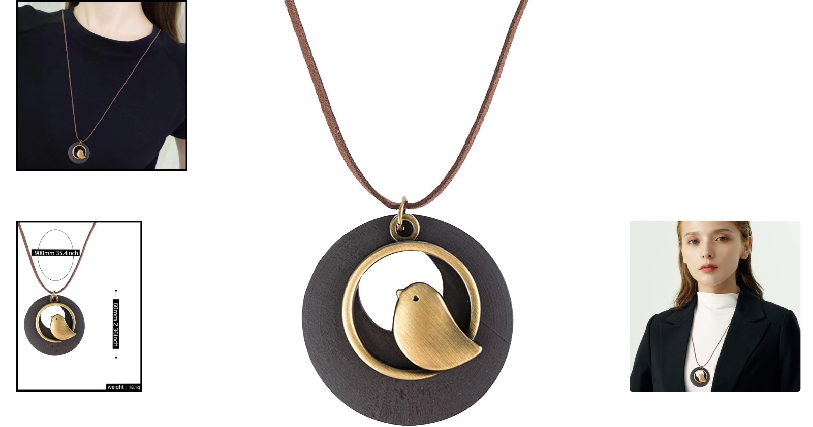 Unique Bohemian Style Leather Necklace with Cute Wooden Charms – 31.5 Inch Long