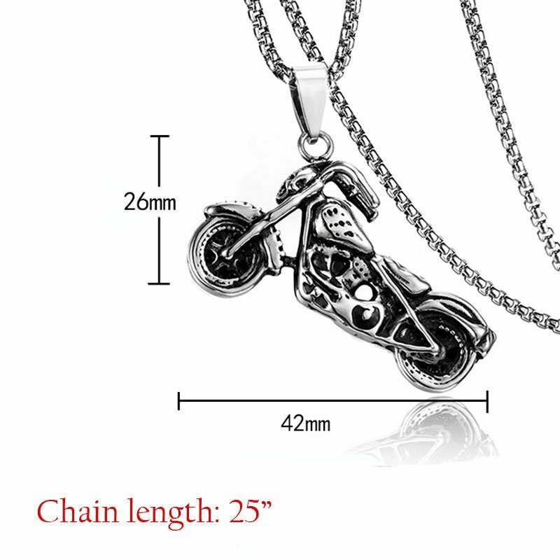 MENDEL Mens Stainless Steel Motorcycle Biker Skull Pendant Necklace Chain Boys