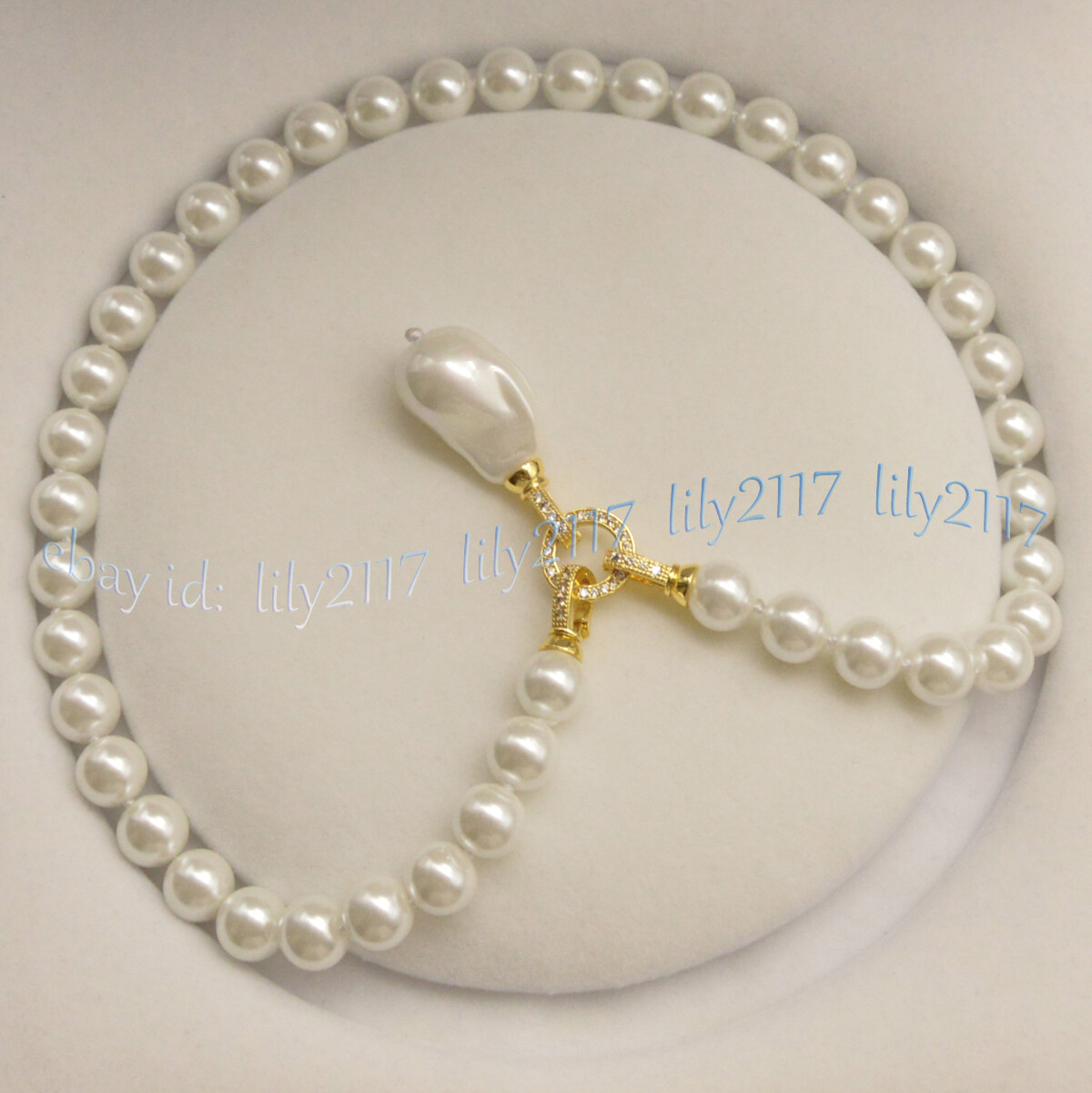8/10/12/14mm White South Sea Shell Pearl Round Beads Baroque Pendant Necklace