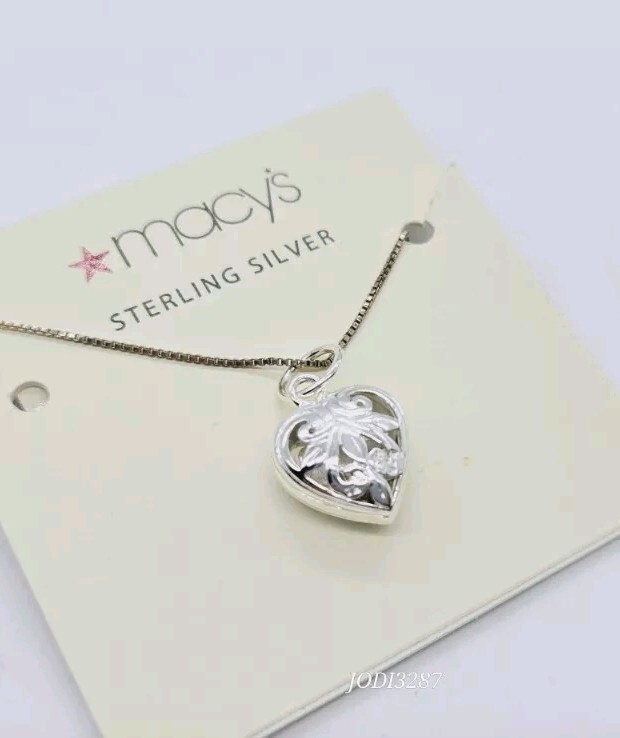 Macy’s Sterling Silver 925 Necklace Puffer Heart 3D New On Card $40