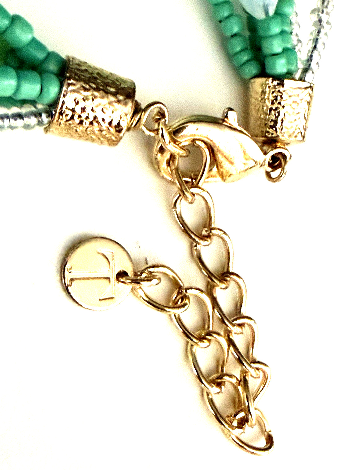 Talbots Multistrand Layered Acrylic Glass Resin Teal Beaded Gold Tone Necklace