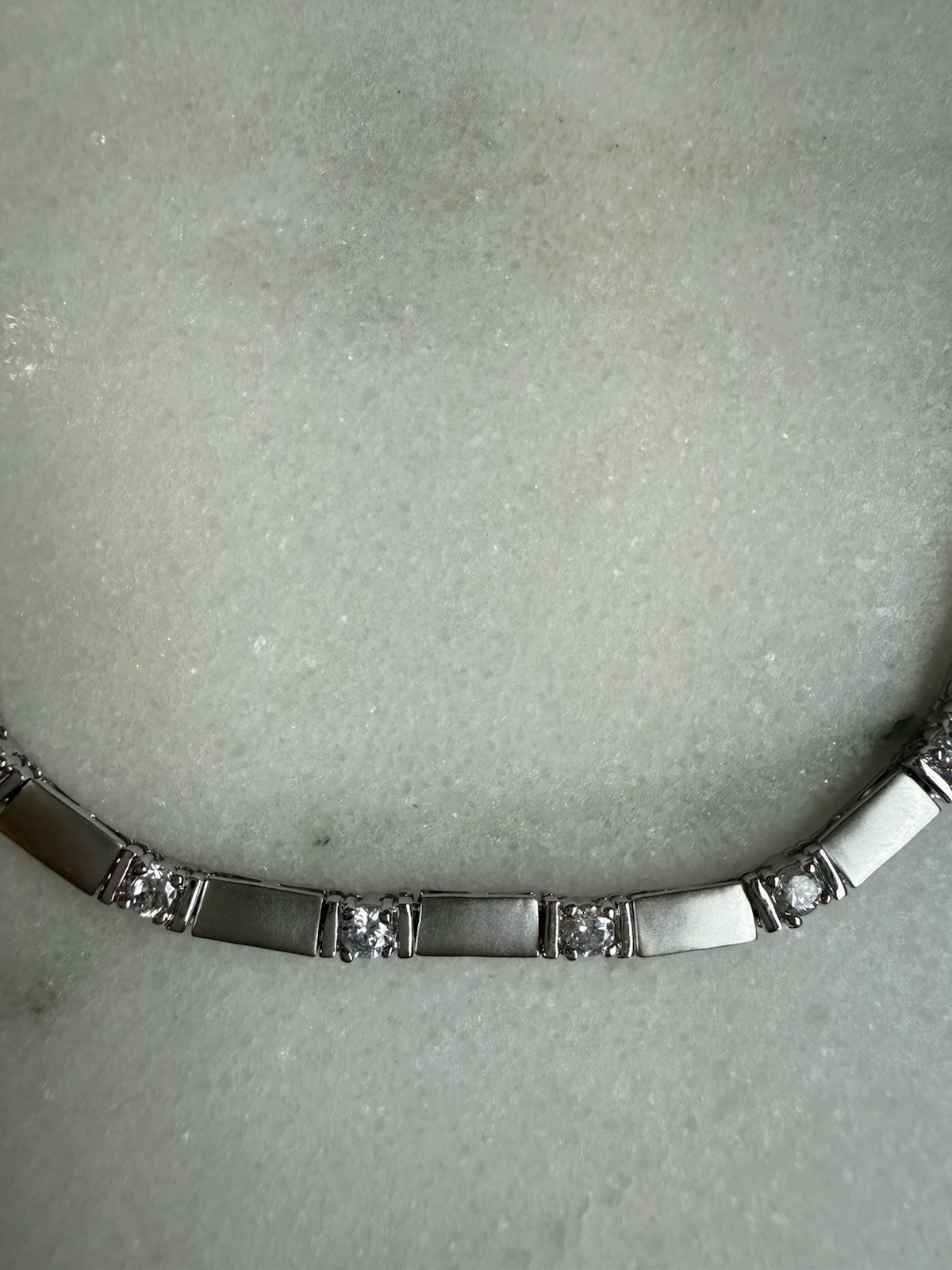 Ross-Simons Sterling Silver Bar Link Tennis Necklace w/ CZ Box Clasp