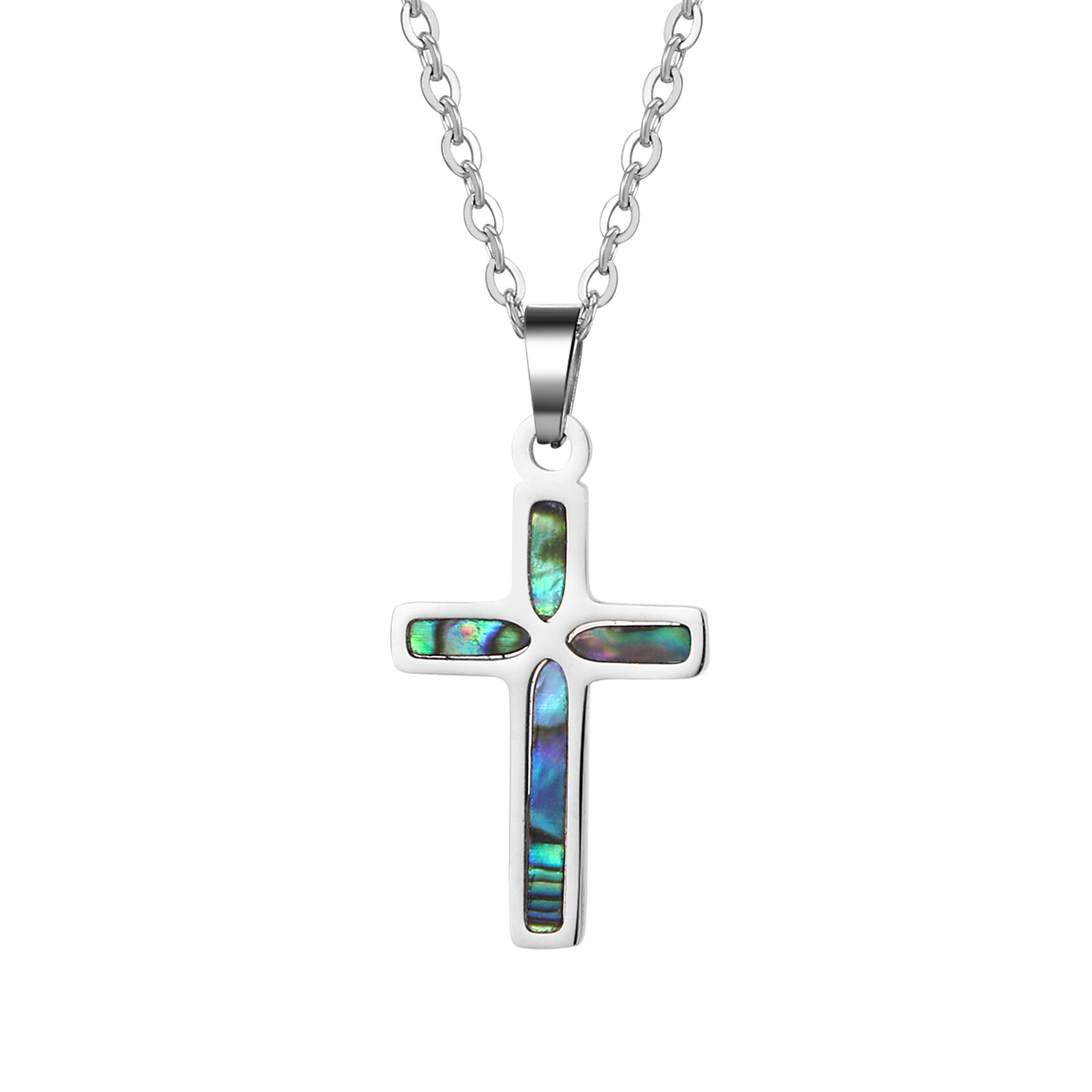 Women’s Religious Christian Cross Necklace Colorful Abalone Shell Faith Pendant