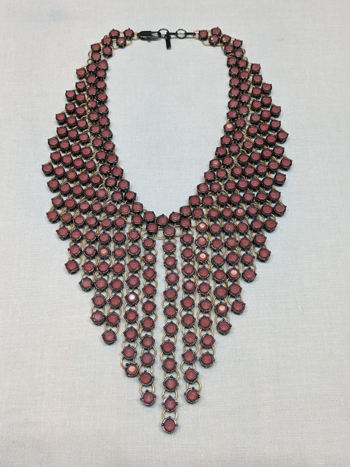 Zara Bib Statement Necklace Collar Pink Faceted Faux Stones Dangle Fringe New