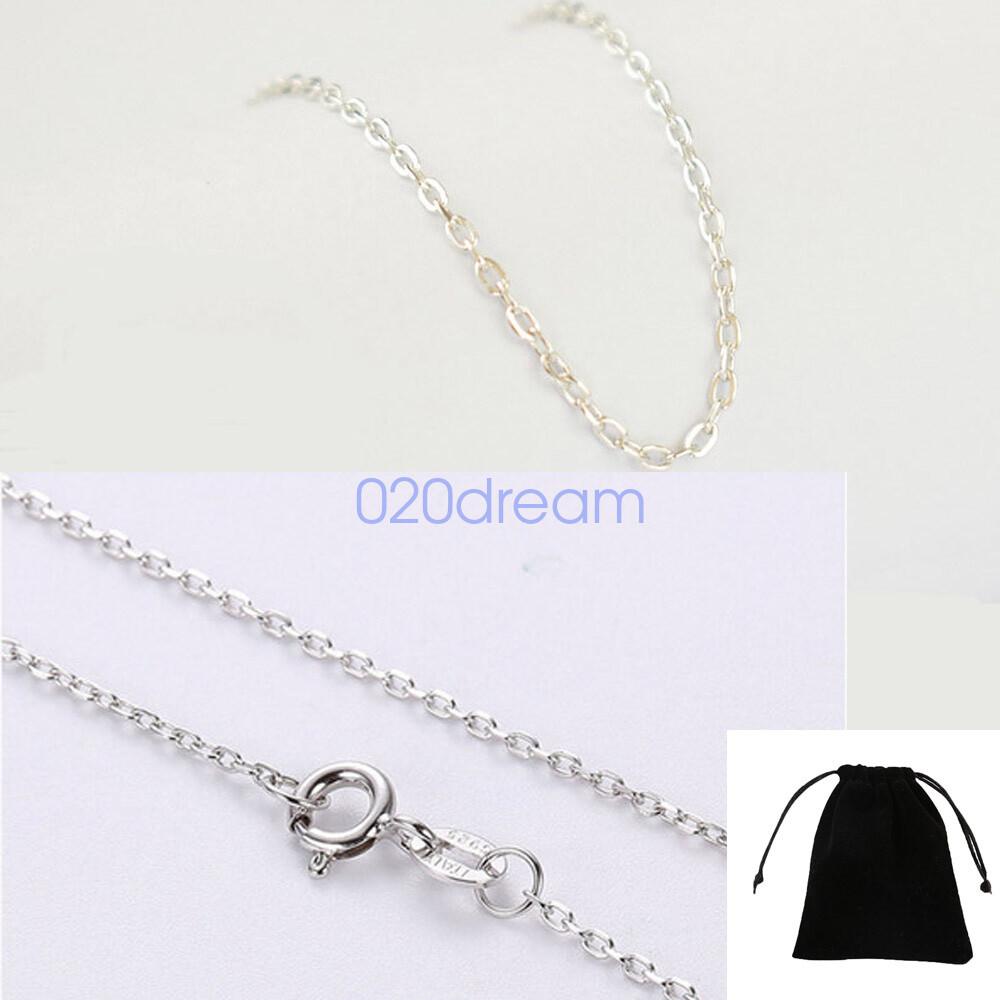 Real 925 Sterling Silver Necklace 1.5mm Trace Chain 14-26″ Long Stamped Charm