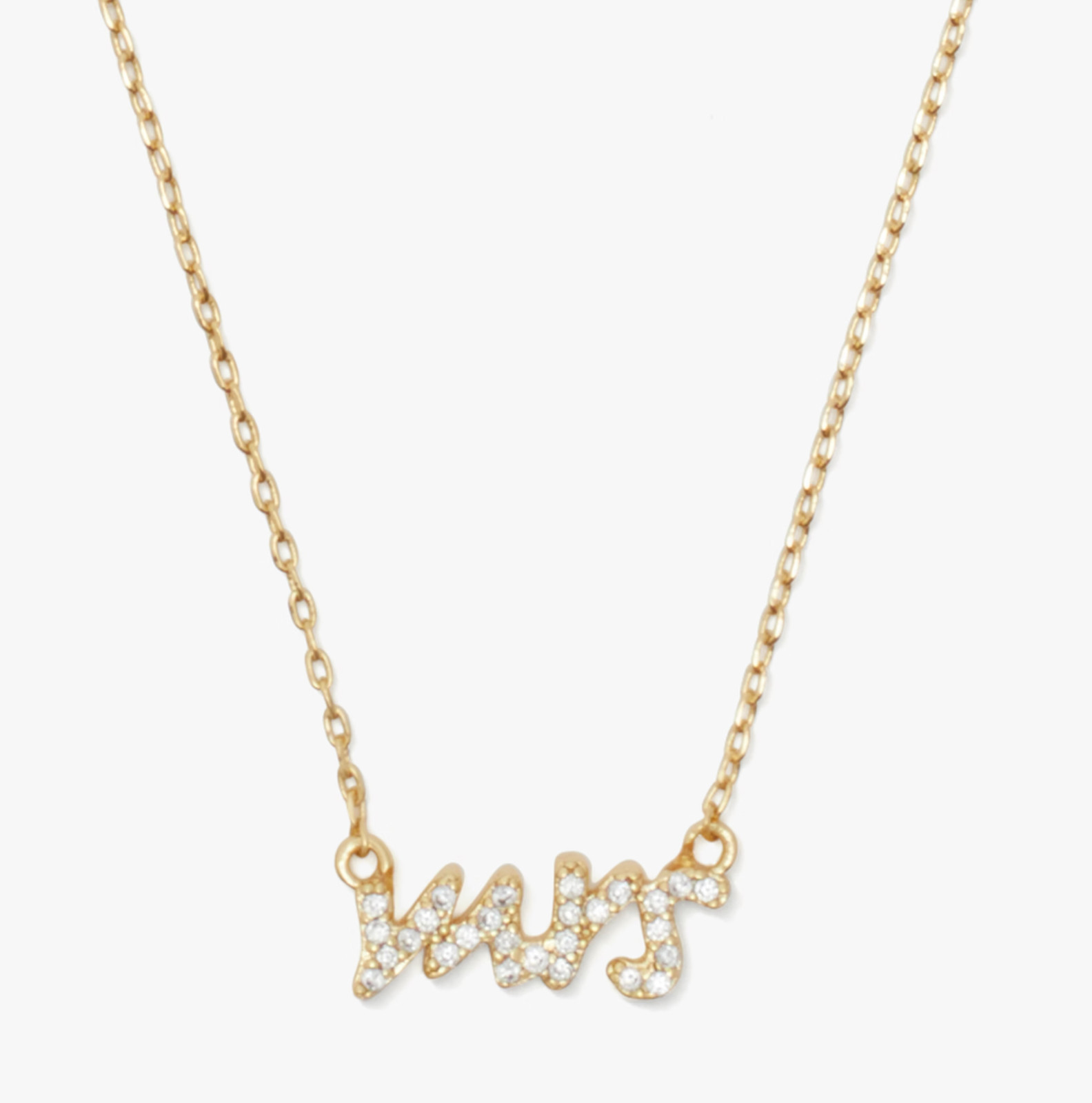NWT Kate Spade Say Yes PAVE Cursive MRS Gold 16” With 3″ Extender Necklace $78