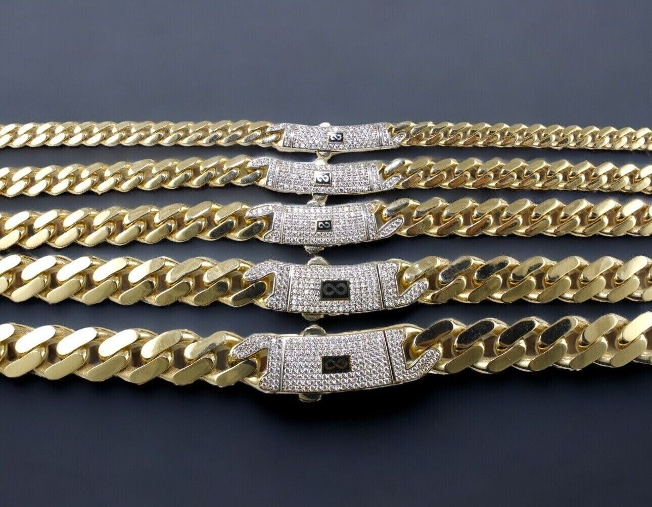 14K Gold Monaco Miami Cuban Link Necklace Bracelet Chain CZ Pave 5mm-13mm 7″-30″