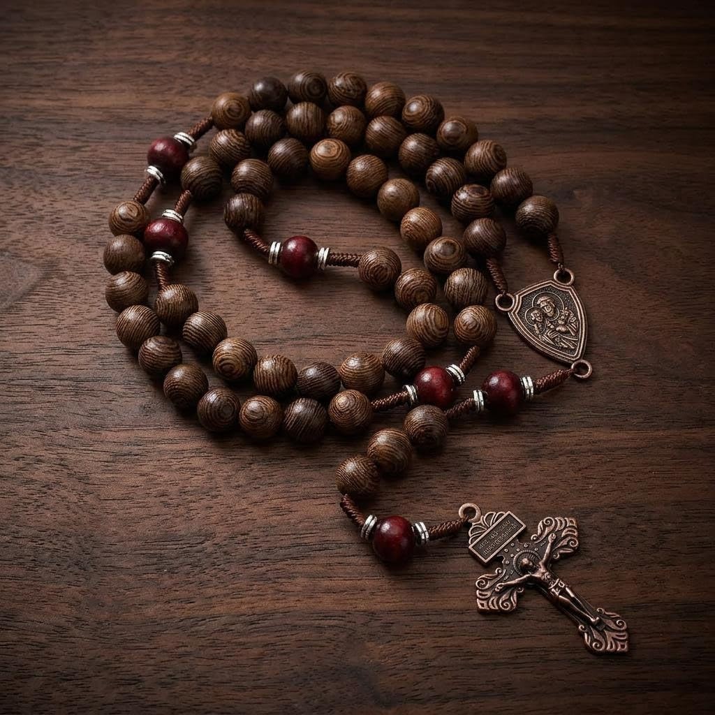 St. Joseph Wooden Rosary Beads, Handmade Catholic Rosary with Crucifix and Sa…