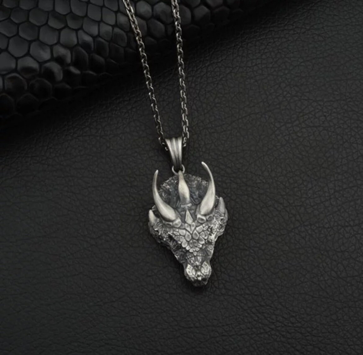 Men’s Fashion Jewelry Silver Dragon Viking Pendant Necklace 158